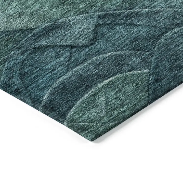 9' X 12' Teal Blue And Green Abstract Washable Indoor Outdoor Area Rug