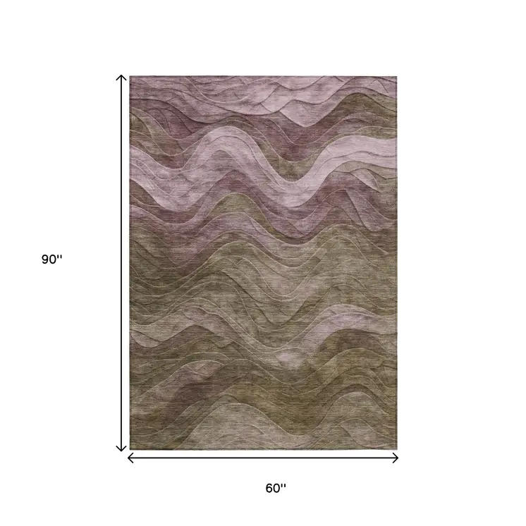 5' X 8' Taupe And Beige Abstract Washable Indoor Outdoor Area Rug