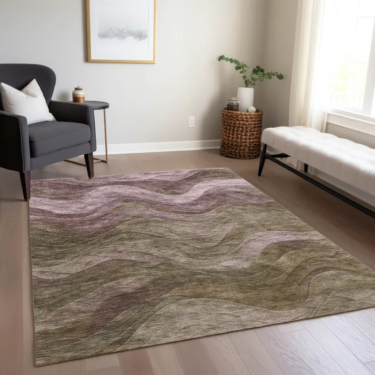 5' X 8' Taupe And Beige Abstract Washable Indoor Outdoor Area Rug