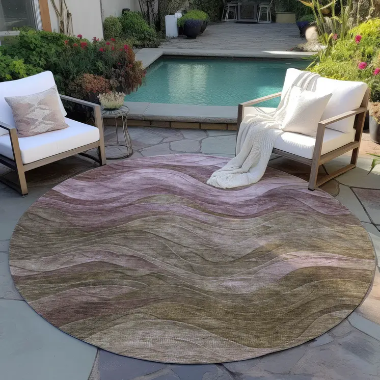 8' Taupe And Beige Round Abstract Washable Indoor Outdoor Area Rug