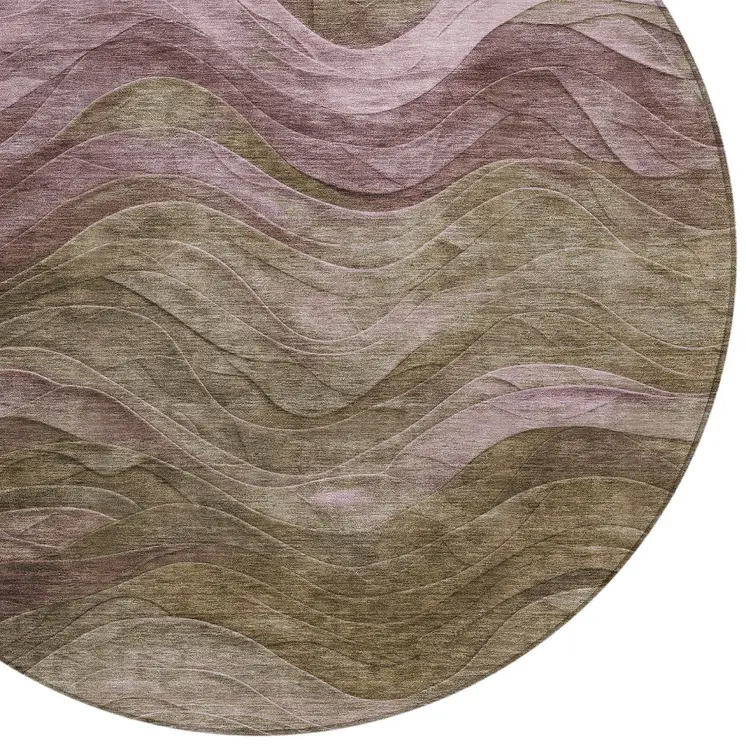 8' Taupe And Beige Round Abstract Washable Indoor Outdoor Area Rug