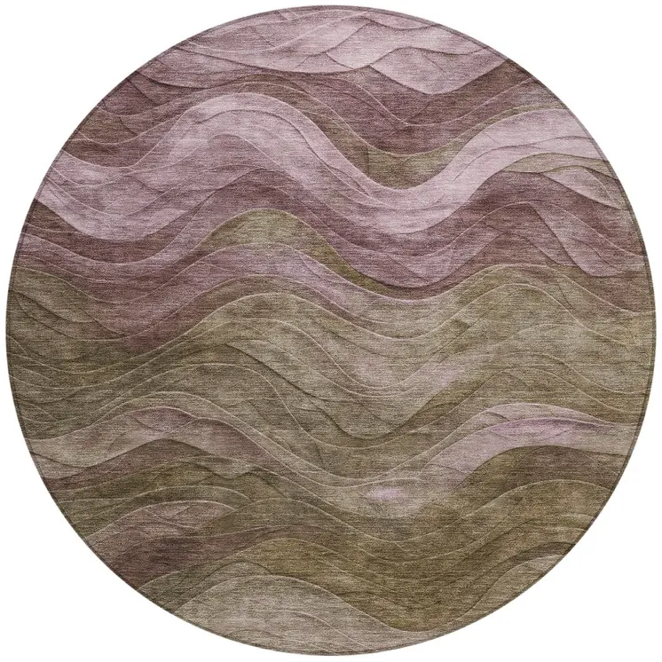 8' Taupe And Beige Round Abstract Washable Indoor Outdoor Area Rug