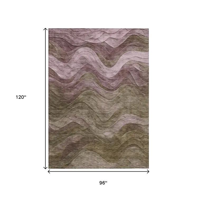 8' X 10' Taupe And Beige Abstract Washable Indoor Outdoor Area Rug
