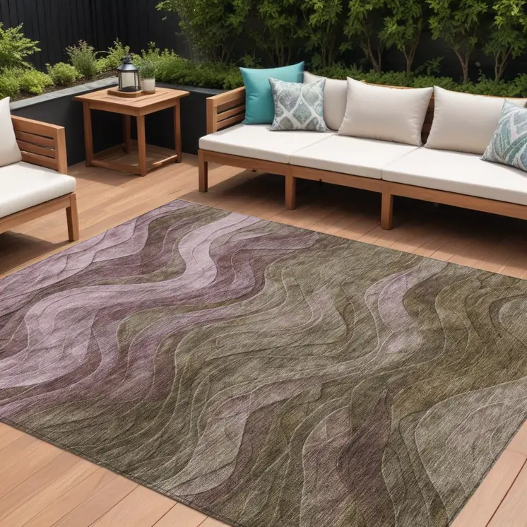9' X 12' Taupe And Beige Abstract Washable Indoor Outdoor Area Rug