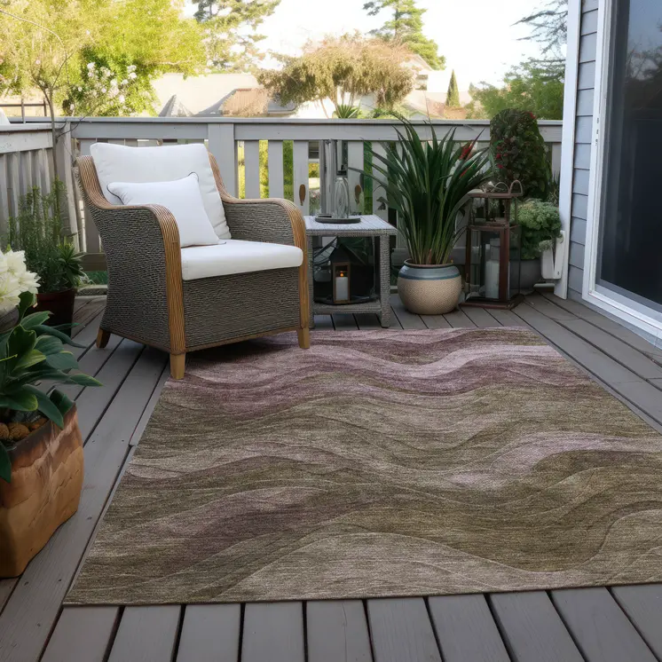 9' X 12' Taupe And Beige Abstract Washable Indoor Outdoor Area Rug