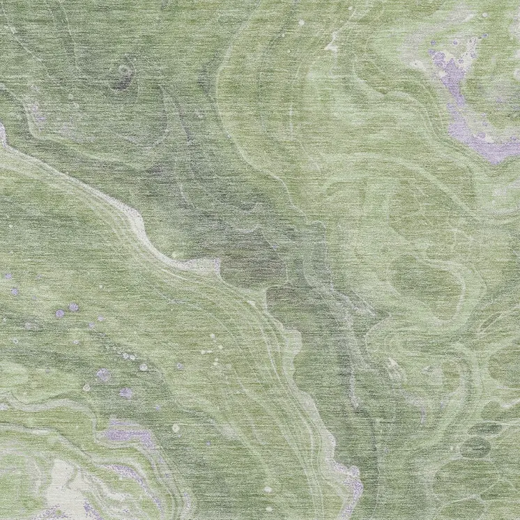 9' X 12' Artichoke Green Lavender And Ivory Abstract Washable Indoor Outdoor Area Rug