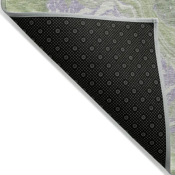 10' X 14' Artichoke Green Lavender And Ivory Abstract Washable Indoor Outdoor Area Rug