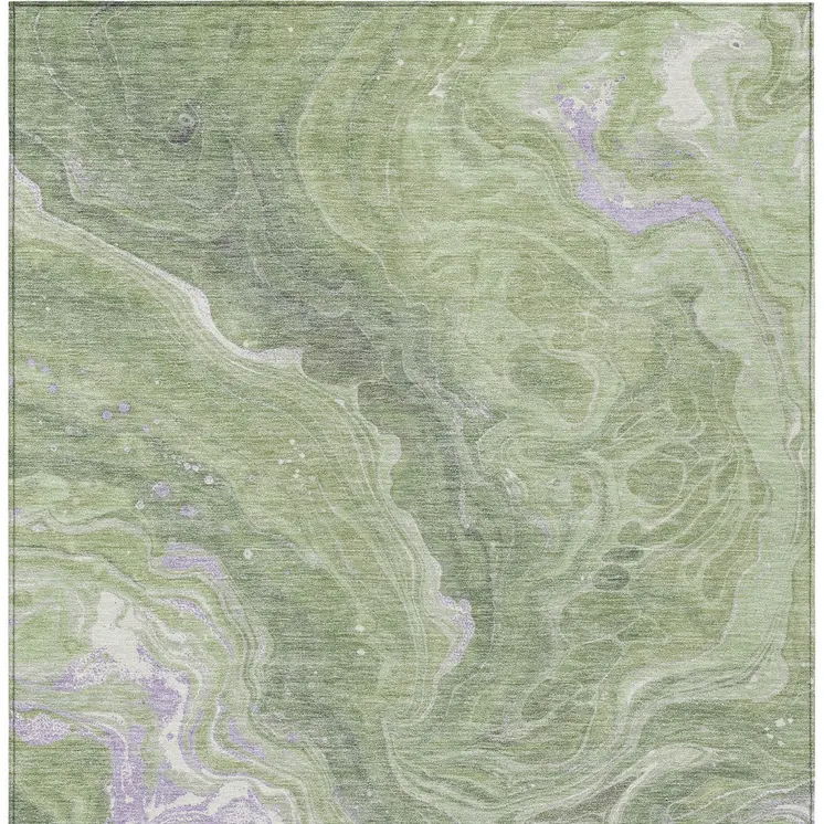 10' X 14' Artichoke Green Lavender And Ivory Abstract Washable Indoor Outdoor Area Rug