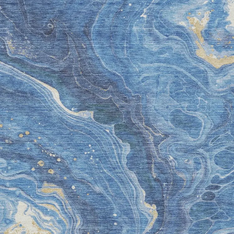 3' X 5' Blue Gold And Ivory Abstract Washable Indoor Outdoor Area Rug