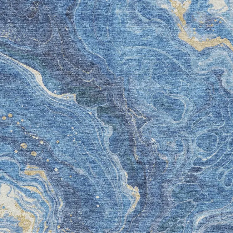 5' X 8' Blue Gold And Ivory Abstract Washable Indoor Outdoor Area Rug