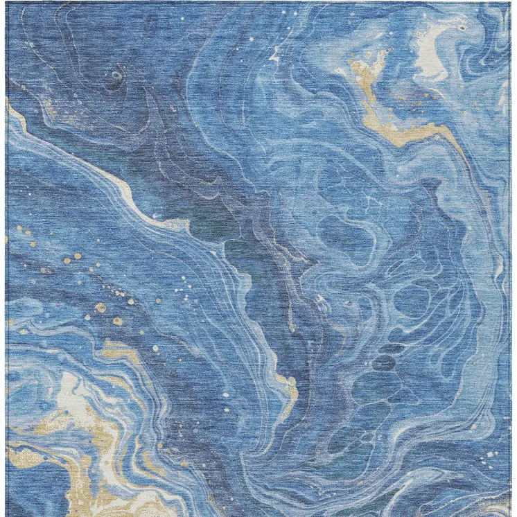 10' X 14' Blue Gold And Ivory Abstract Washable Indoor Outdoor Area Rug