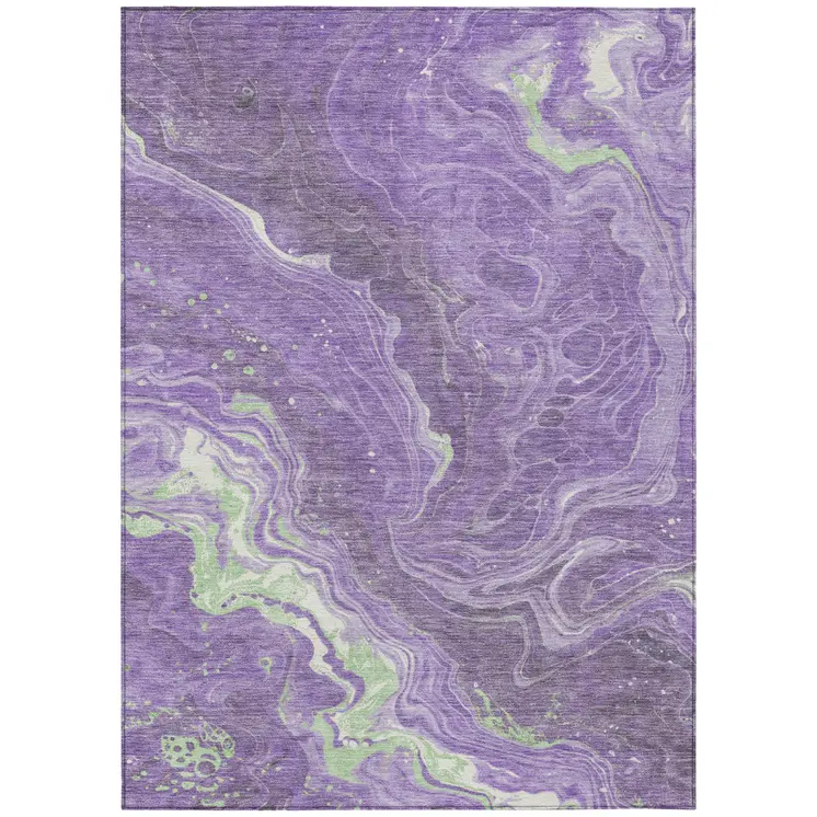 5' X 8' Purple Mint Green And Ivory Abstract Washable Indoor Outdoor Area Rug