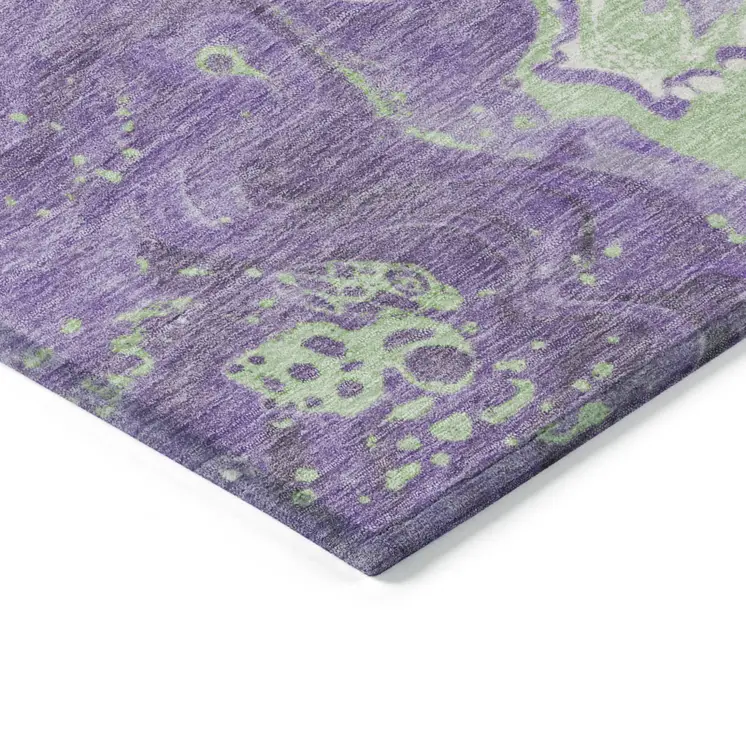5' X 8' Purple Mint Green And Ivory Abstract Washable Indoor Outdoor Area Rug