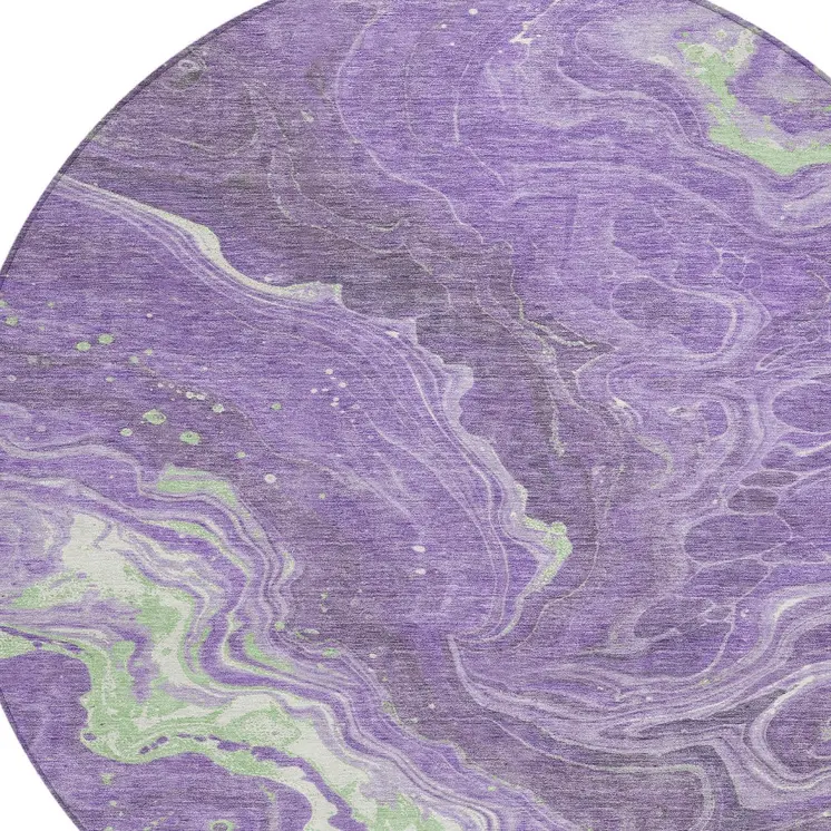8' Purple Mint Green And Ivory Round Abstract Washable Indoor Outdoor Area Rug
