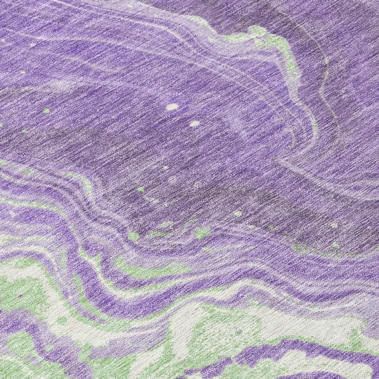 8' Purple Mint Green And Ivory Round Abstract Washable Indoor Outdoor Area Rug