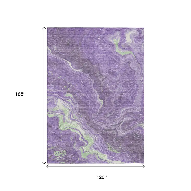 10' X 14' Purple Mint Green And Ivory Abstract Washable Indoor Outdoor Area Rug