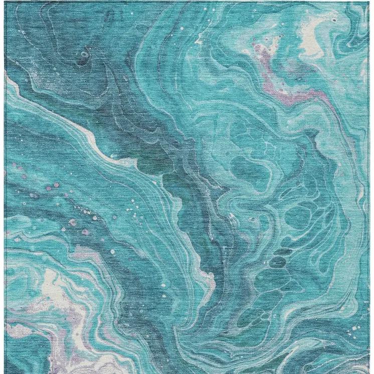 3' X 5' Teal Blue Gray And Ivory Abstract Washable Indoor Outdoor Area Rug