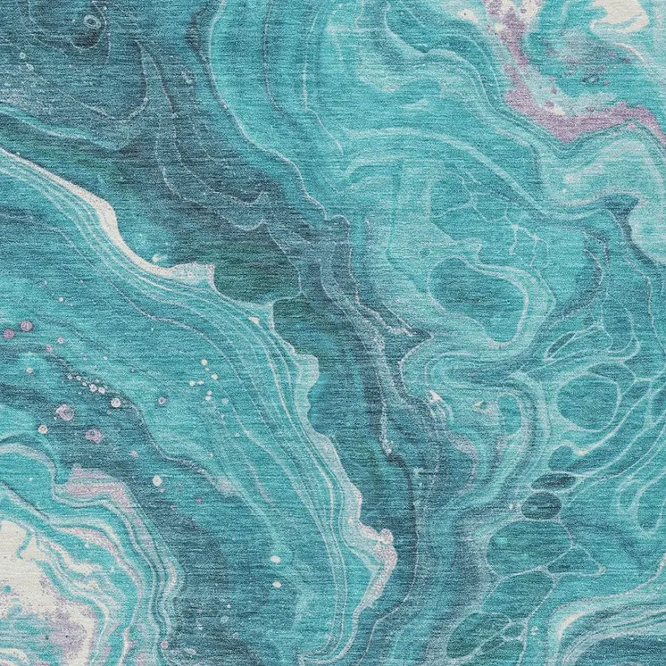 3' X 5' Teal Blue Gray And Ivory Abstract Washable Indoor Outdoor Area Rug