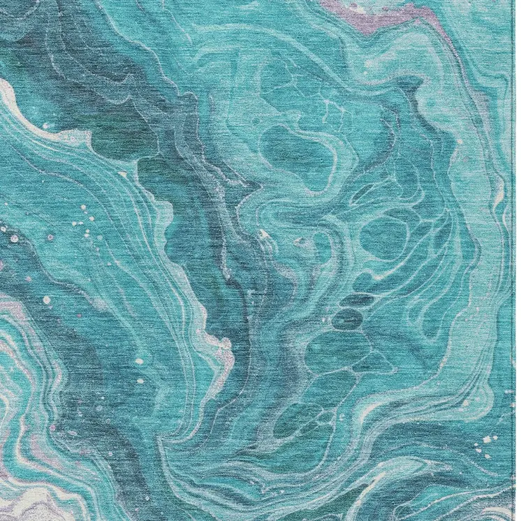 8' X 10' Teal Blue Gray And Ivory Abstract Washable Indoor Outdoor Area Rug