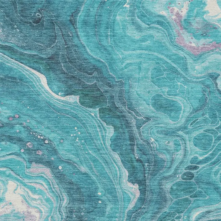 10' X 14' Teal Blue Gray And Ivory Abstract Washable Indoor Outdoor Area Rug