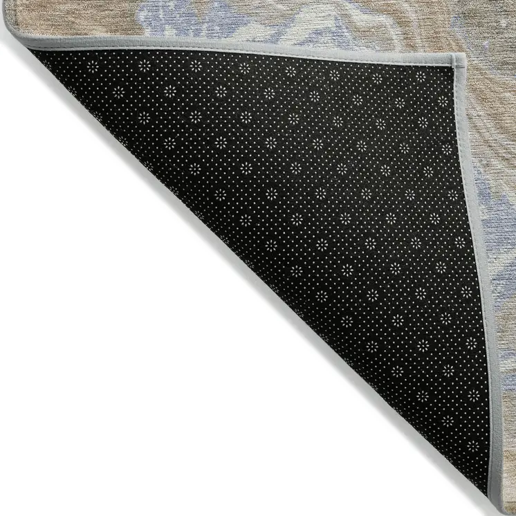 3' X 5' Taupe Blue And Ivory Abstract Washable Indoor Outdoor Area Rug