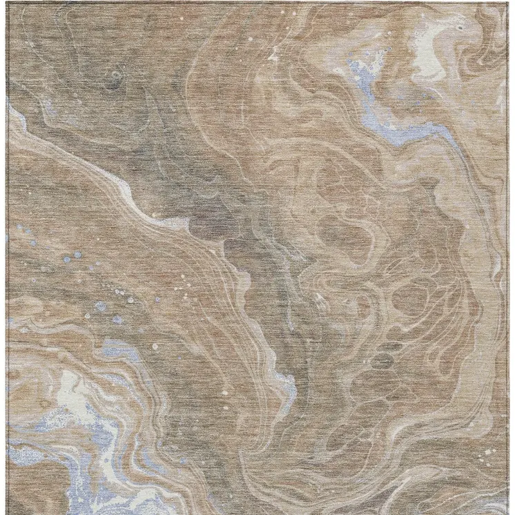 8' X 10' Taupe Blue And Ivory Abstract Washable Indoor Outdoor Area Rug