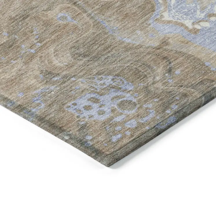 8' X 10' Taupe Blue And Ivory Abstract Washable Indoor Outdoor Area Rug