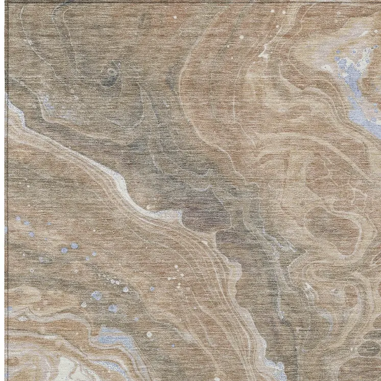 10' X 14' Taupe Blue And Ivory Abstract Washable Indoor Outdoor Area Rug