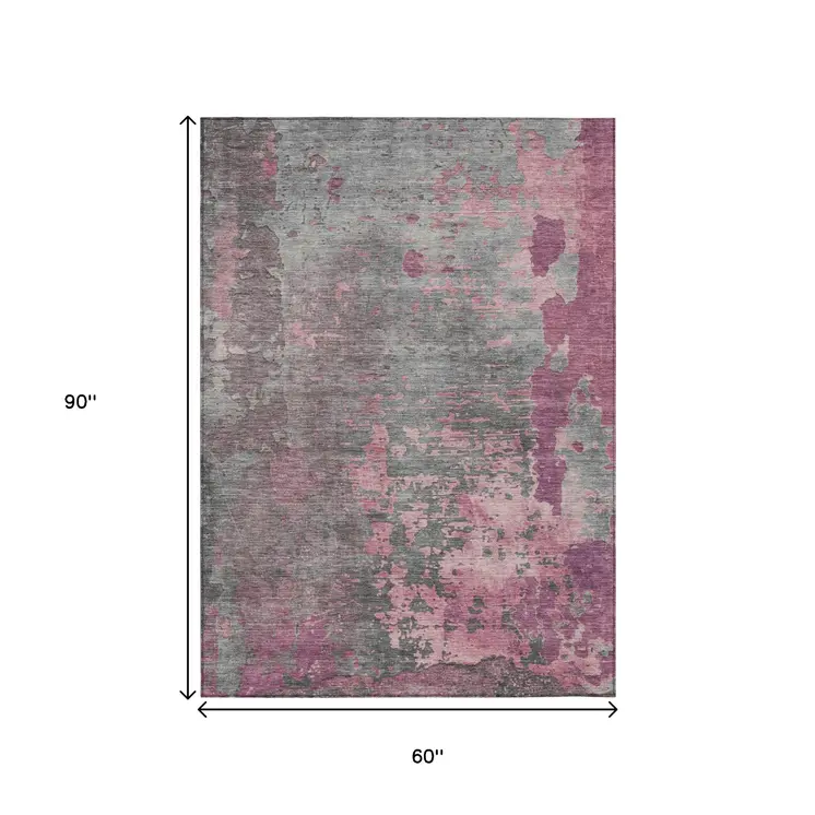 5' X 8' Blush Gray And Mauve Abstract Washable Indoor Outdoor Area Rug