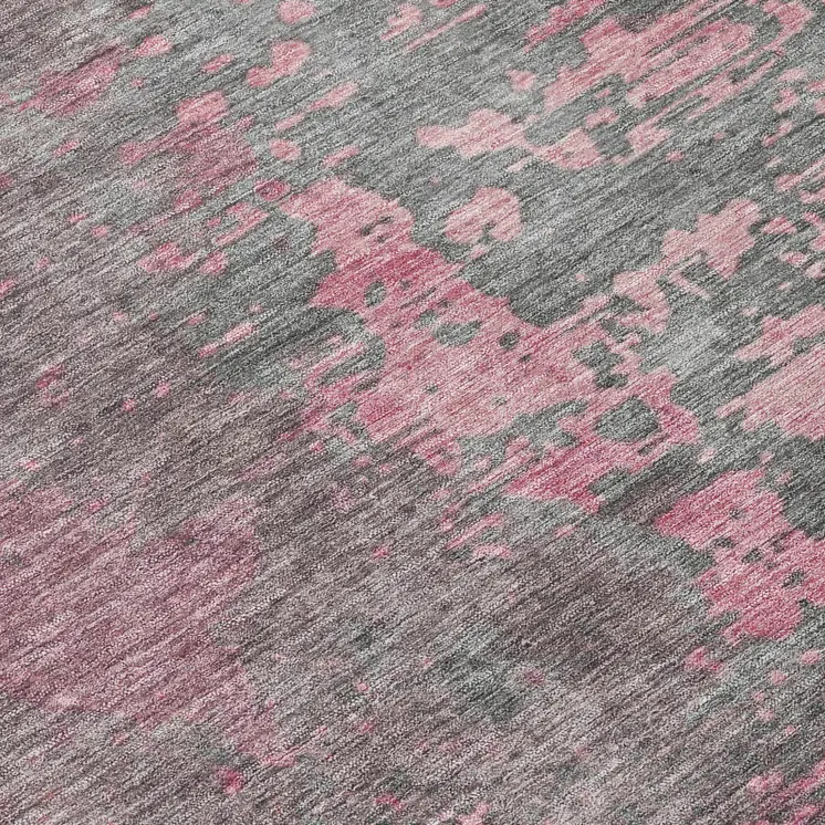 8' Blush Gray And Mauve Round Abstract Washable Indoor Outdoor Area Rug