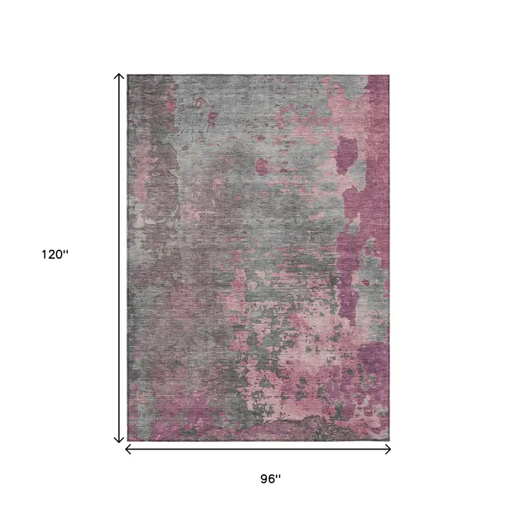8' X 10' Blush Gray And Mauve Abstract Washable Indoor Outdoor Area Rug
