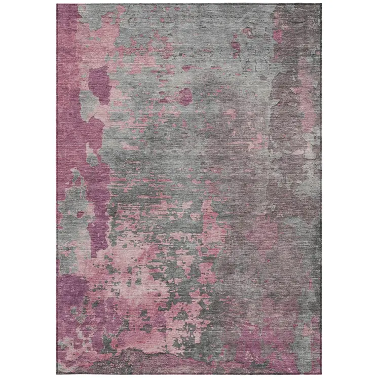 9' X 12' Blush Gray And Mauve Abstract Washable Indoor Outdoor Area Rug