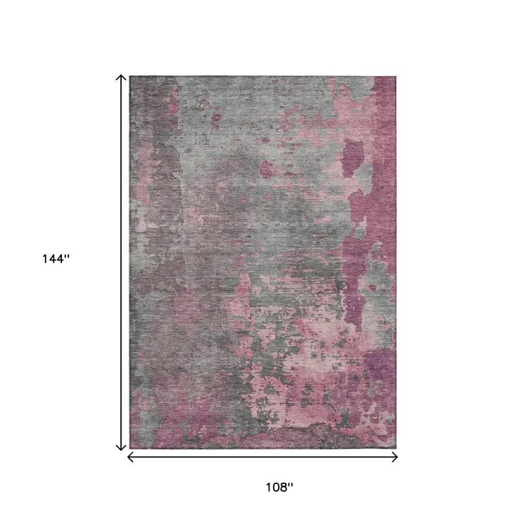 9' X 12' Blush Gray And Mauve Abstract Washable Indoor Outdoor Area Rug
