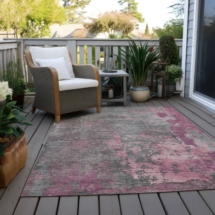 9' X 12' Blush Gray And Mauve Abstract Washable Indoor Outdoor Area Rug