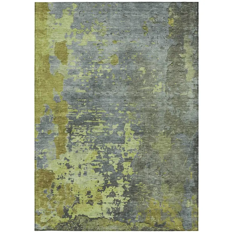 3' X 5' Fern Green Gray And Olive Green Abstract Washable Indoor Outdoor Area Rug