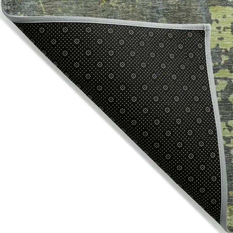5' X 8' Fern Green Gray And Olive Green Abstract Washable Indoor Outdoor Area Rug