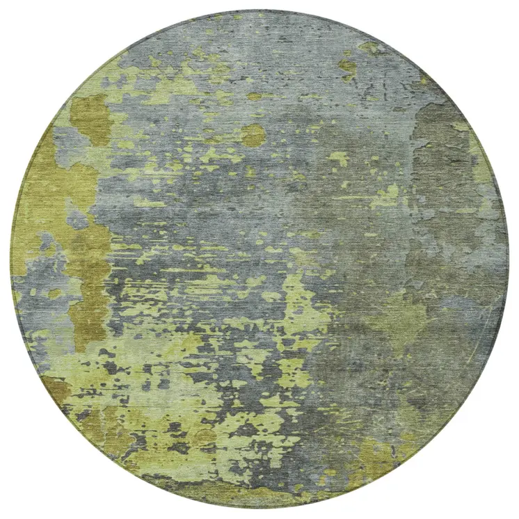8' Fern Green Gray And Olive Green Round Abstract Washable Indoor Outdoor Area Rug