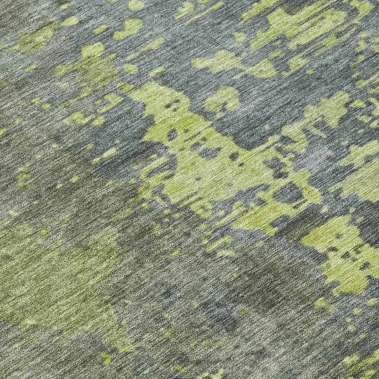 8' Fern Green Gray And Olive Green Round Abstract Washable Indoor Outdoor Area Rug