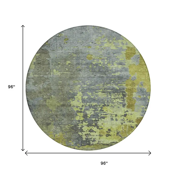 8' Fern Green Gray And Olive Green Round Abstract Washable Indoor Outdoor Area Rug