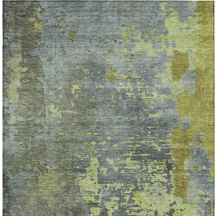 8' X 10' Fern Green Gray And Olive Green Abstract Washable Indoor Outdoor Area Rug
