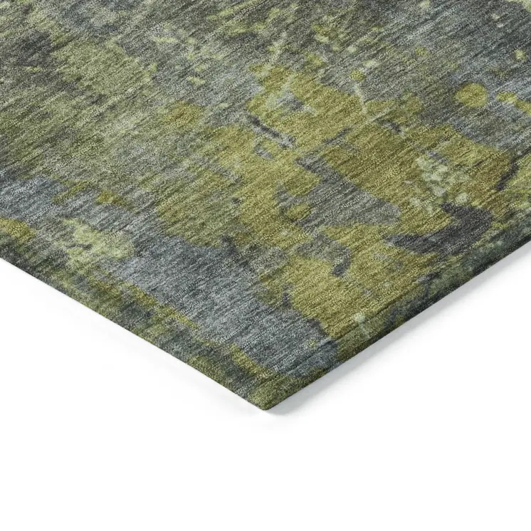 8' X 10' Fern Green Gray And Olive Green Abstract Washable Indoor Outdoor Area Rug