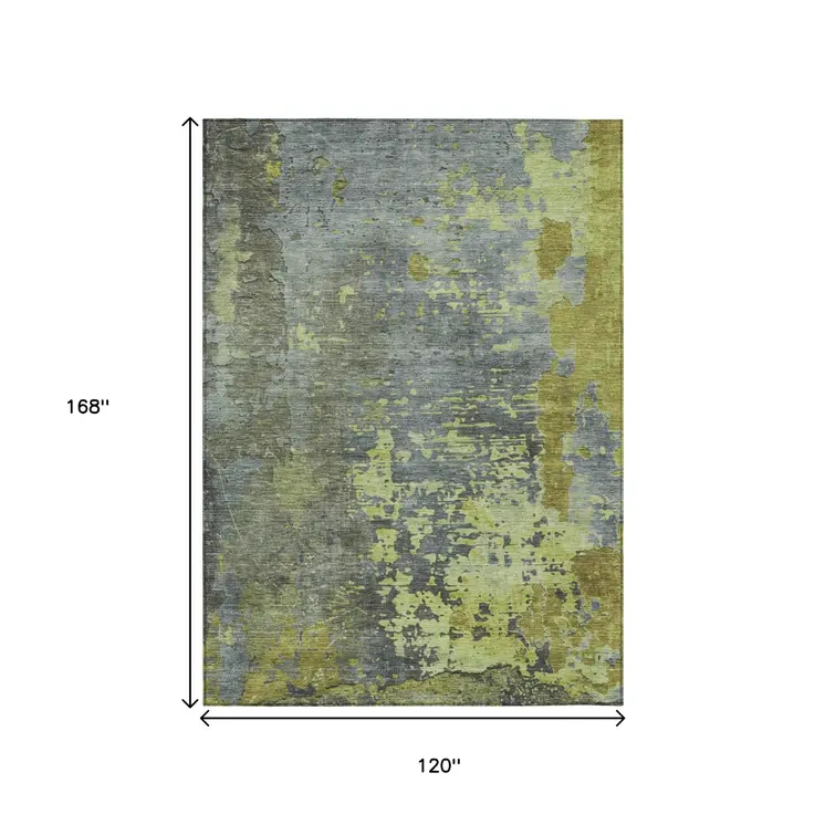 10' X 14' Fern Green Gray And Olive Green Abstract Washable Indoor Outdoor Area Rug