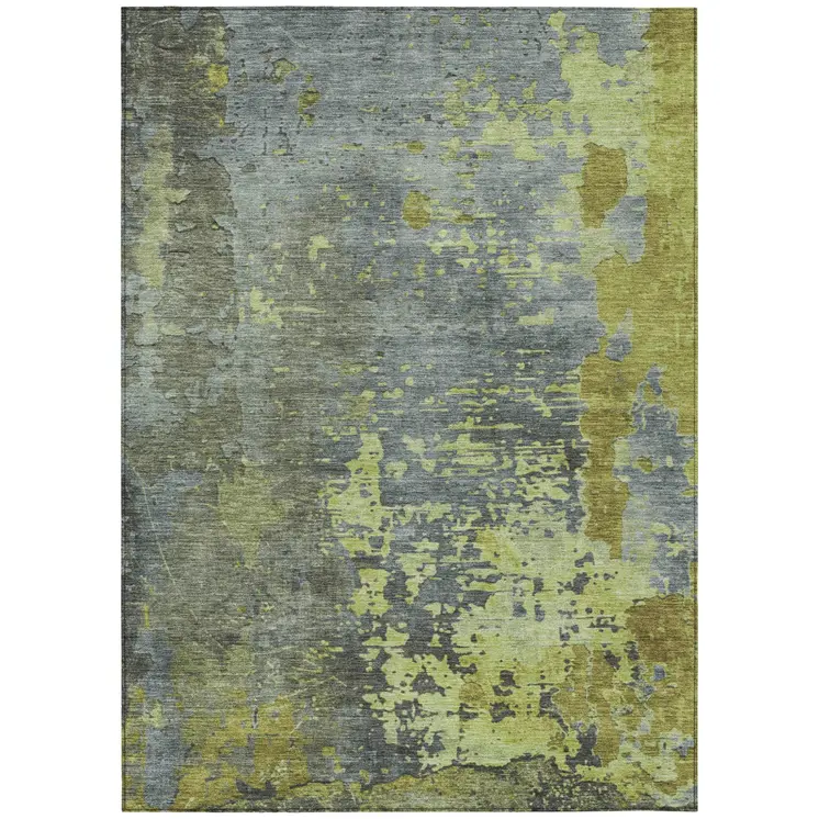 10' X 14' Fern Green Gray And Olive Green Abstract Washable Indoor Outdoor Area Rug