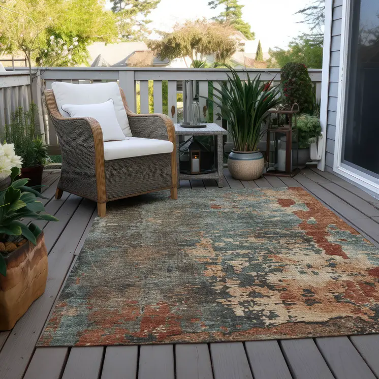 3' X 5' Pale Aqua Copper And Beige Abstract Washable Indoor Outdoor Area Rug