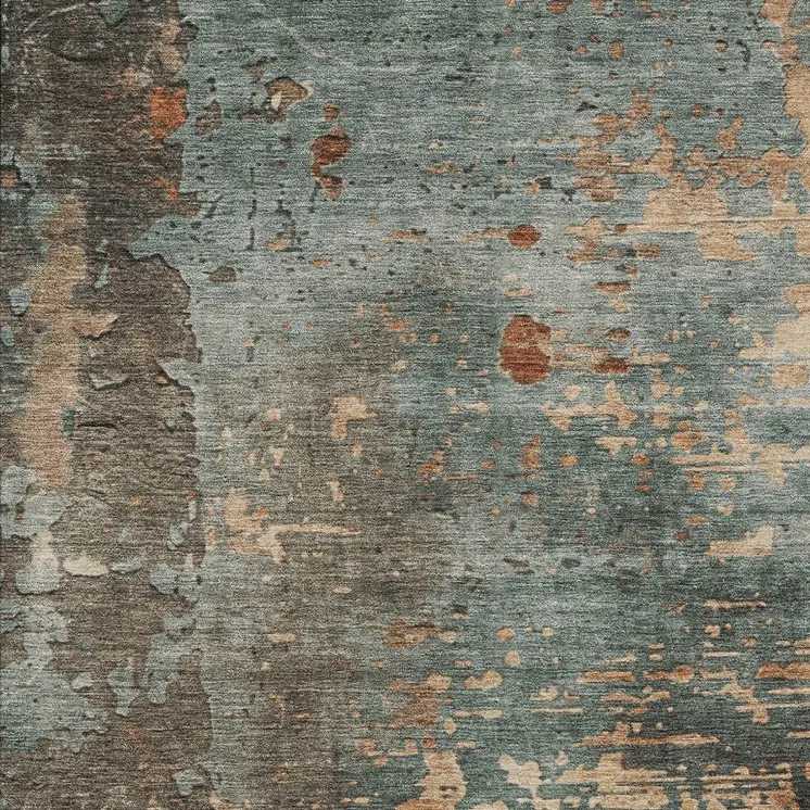 3' X 5' Pale Aqua Copper And Beige Abstract Washable Indoor Outdoor Area Rug