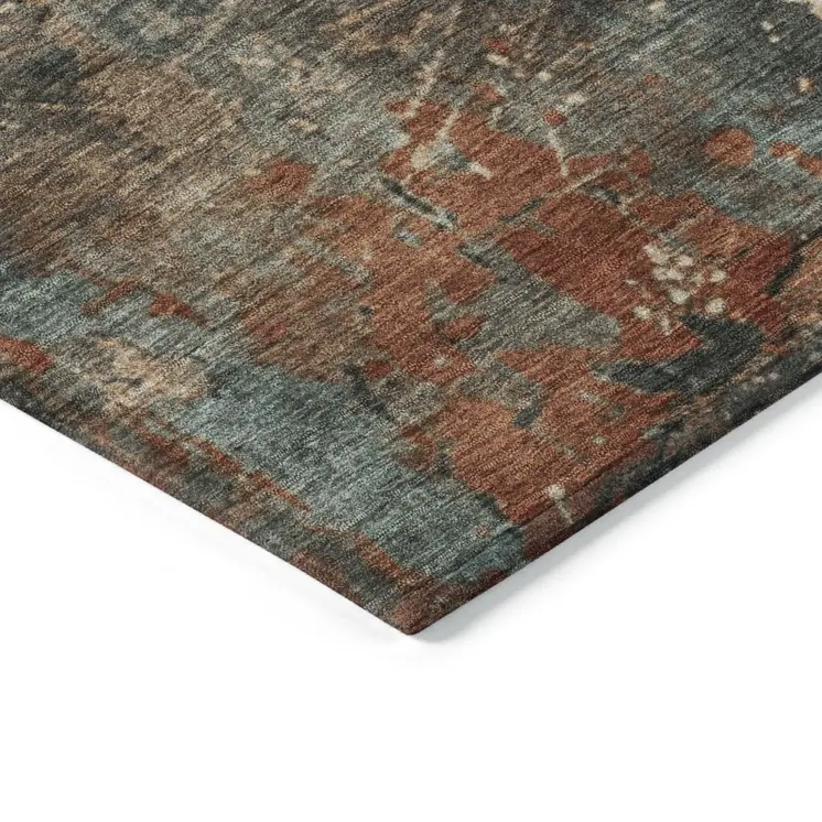 8' Pale Aqua Copper And Beige Round Abstract Washable Indoor Outdoor Area Rug