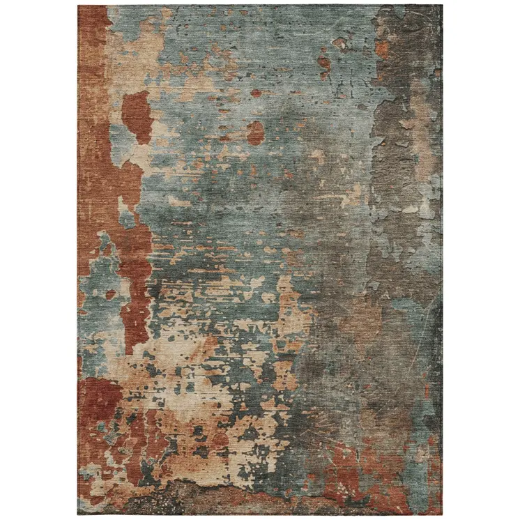 10' X 14' Pale Aqua Copper And Beige Abstract Washable Indoor Outdoor Area Rug
