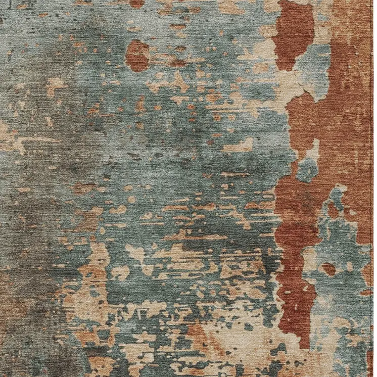 10' X 14' Pale Aqua Copper And Beige Abstract Washable Indoor Outdoor Area Rug