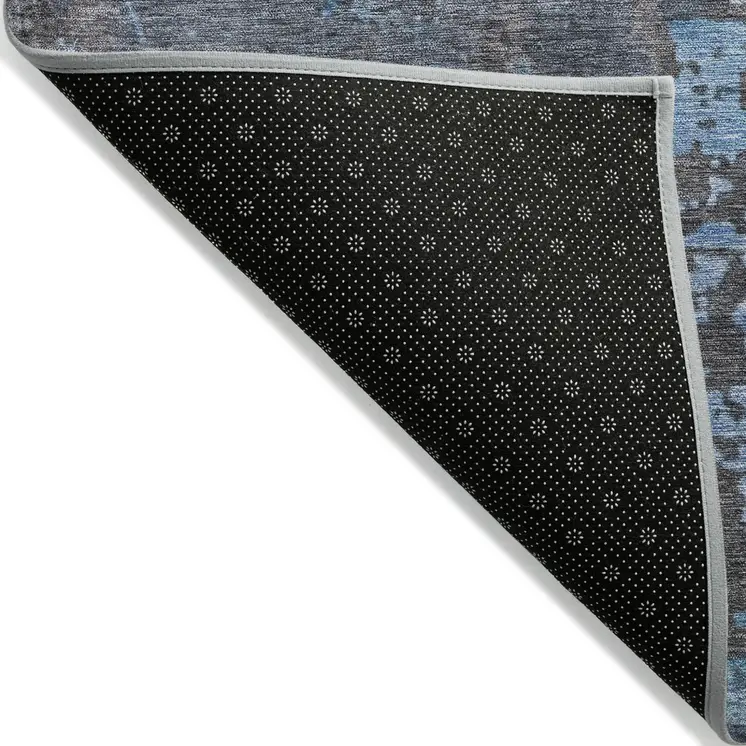 3' X 5' Teal Blue Taupe And Sky Blue Abstract Washable Indoor Outdoor Area Rug