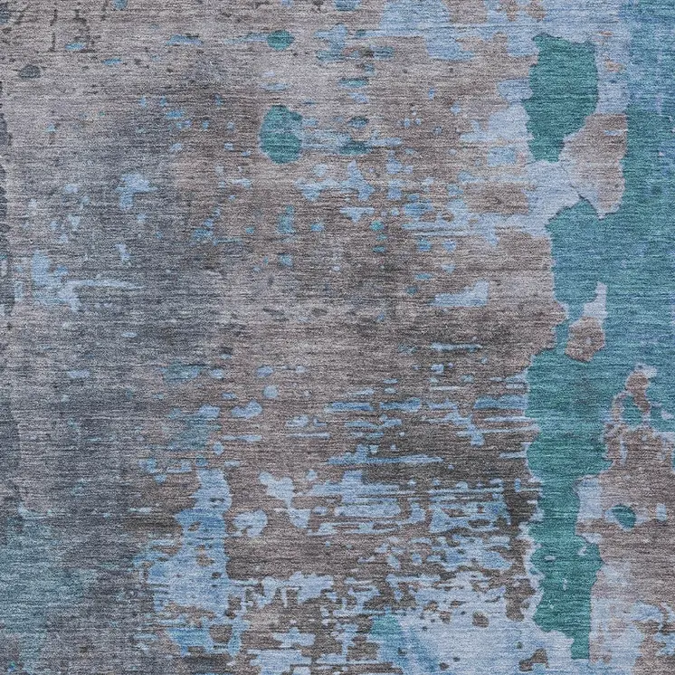 3' X 5' Teal Blue Taupe And Sky Blue Abstract Washable Indoor Outdoor Area Rug